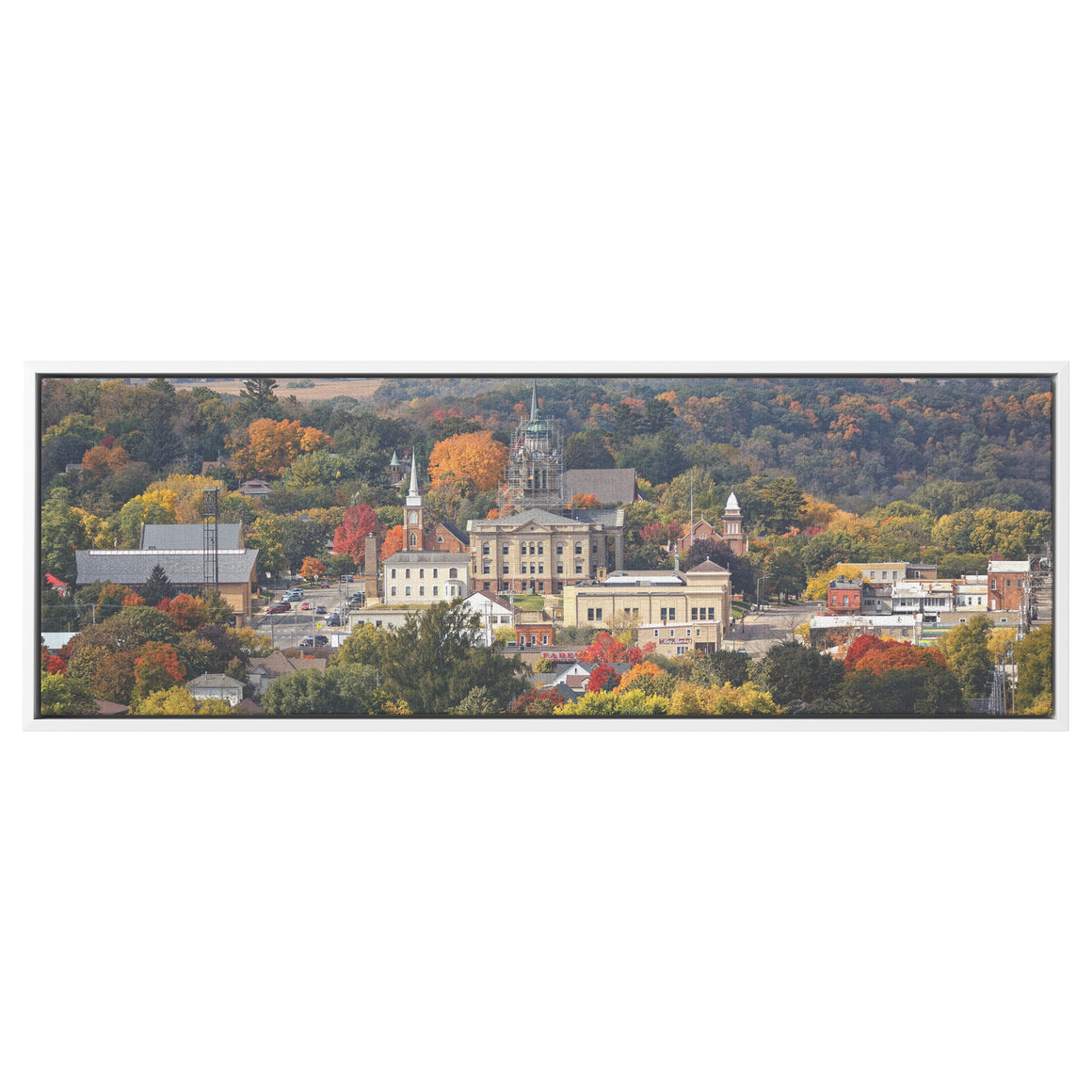 Decorah IA Panoramic Framed Canvas Couthouse in Fall