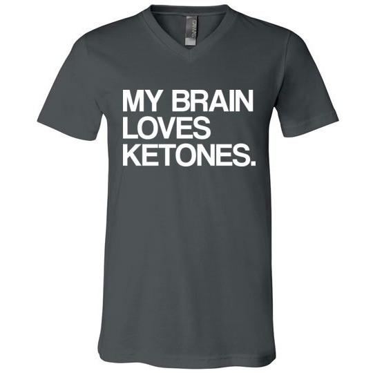 Keto T-Shirt My Brain Loves Ketones, Canvas Unisex V-Neck - Kari Yearous Photography WinonaGifts KetoGifts LoveDecorah