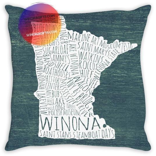 Winona Typography Map Pillow 14"x14", Sewn - Kari Yearous Photography WinonaGifts KetoGifts LoveDecorah