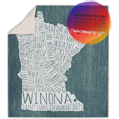 Winona MN Blanket Typography Map, Fleece Sherpa - Kari Yearous Photography WinonaGifts KetoGifts LoveDecorah