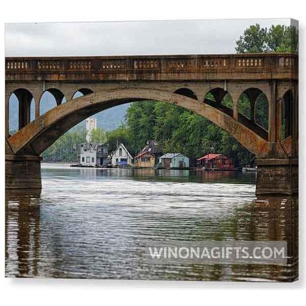Canvas Wrap Boathouses With Wagon Bridge Winona Minnesota - Canvas Print - Kari Yearous Photography WinonaGifts KetoGifts LoveDecorah