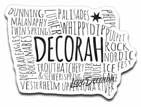 Decorah Iowa Decal Typography Map Text Only