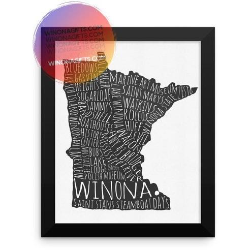 Framed Poster Winona MN Typography Map, 8x10 - Kari Yearous Photography WinonaGifts KetoGifts LoveDecorah