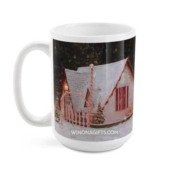 Santa House of Winona Minnesota Snowy Night Coffee Mug, 15 oz - Kari Yearous Photography WinonaGifts KetoGifts LoveDecorah