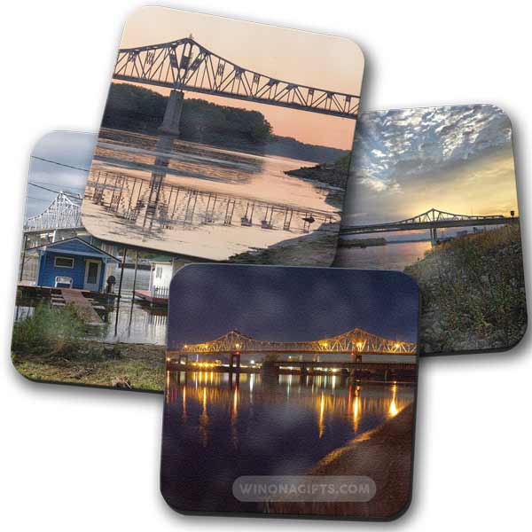Highway 43 Bridge Winona Minnesota Coasters, Set of 4 - Kari Yearous Photography WinonaGifts KetoGifts LoveDecorah