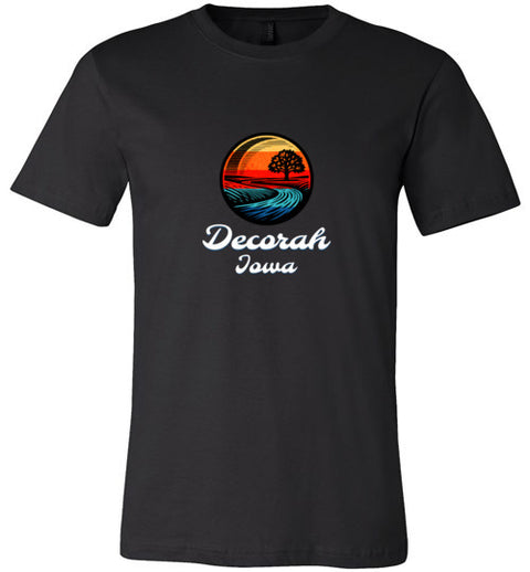 Decorah Iowa T-Shirt, Woodcut River, Canvas Unisex