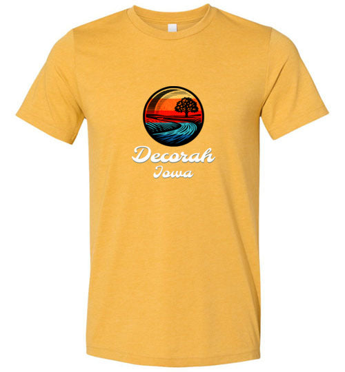 Decorah Iowa T-Shirt, Woodcut River, Canvas Unisex