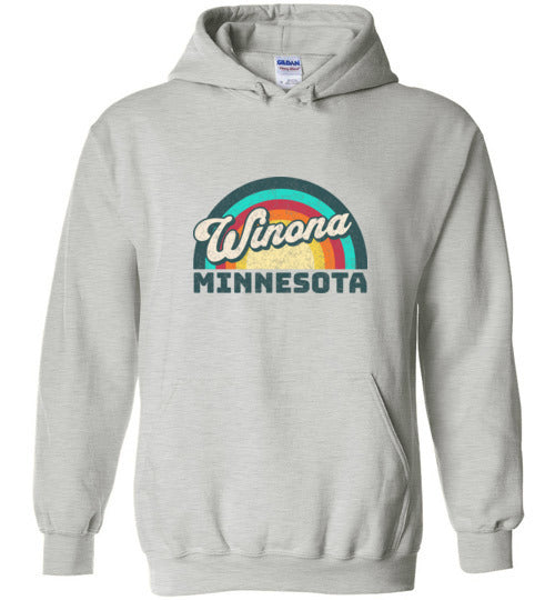 Winona Minnesota Hooded Sweatshirt, Rainbow Retro