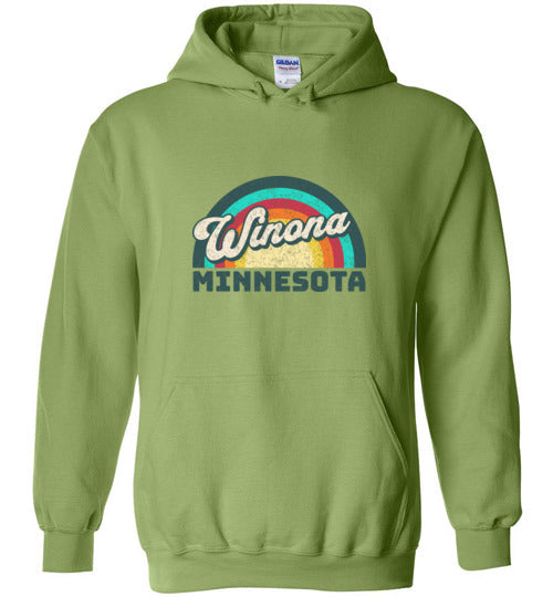 Winona Minnesota Hooded Sweatshirt, Rainbow Retro