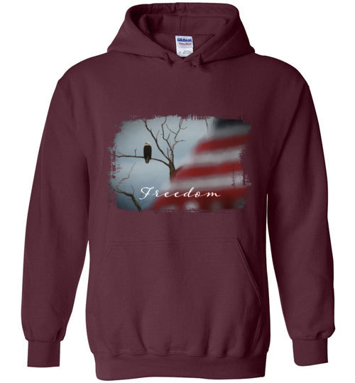 Eagle with Flag Patriotic Hooded Sweatshirt, Gildan Heavy Blend Hoodie