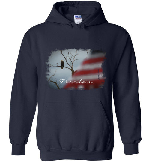 Eagle with Flag Patriotic Hooded Sweatshirt, Gildan Heavy Blend Hoodie