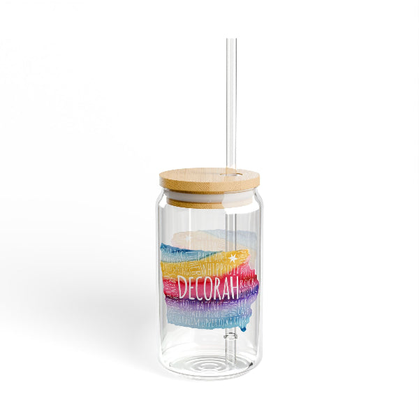 Decorah Iowa 16 oz Sipper Glass Rainbow Iowa Typography Map
