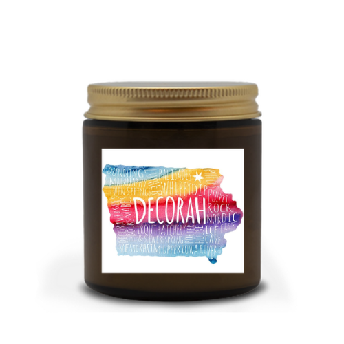 Decorah Scented Candle Rainbow Typography Map, 4 oz