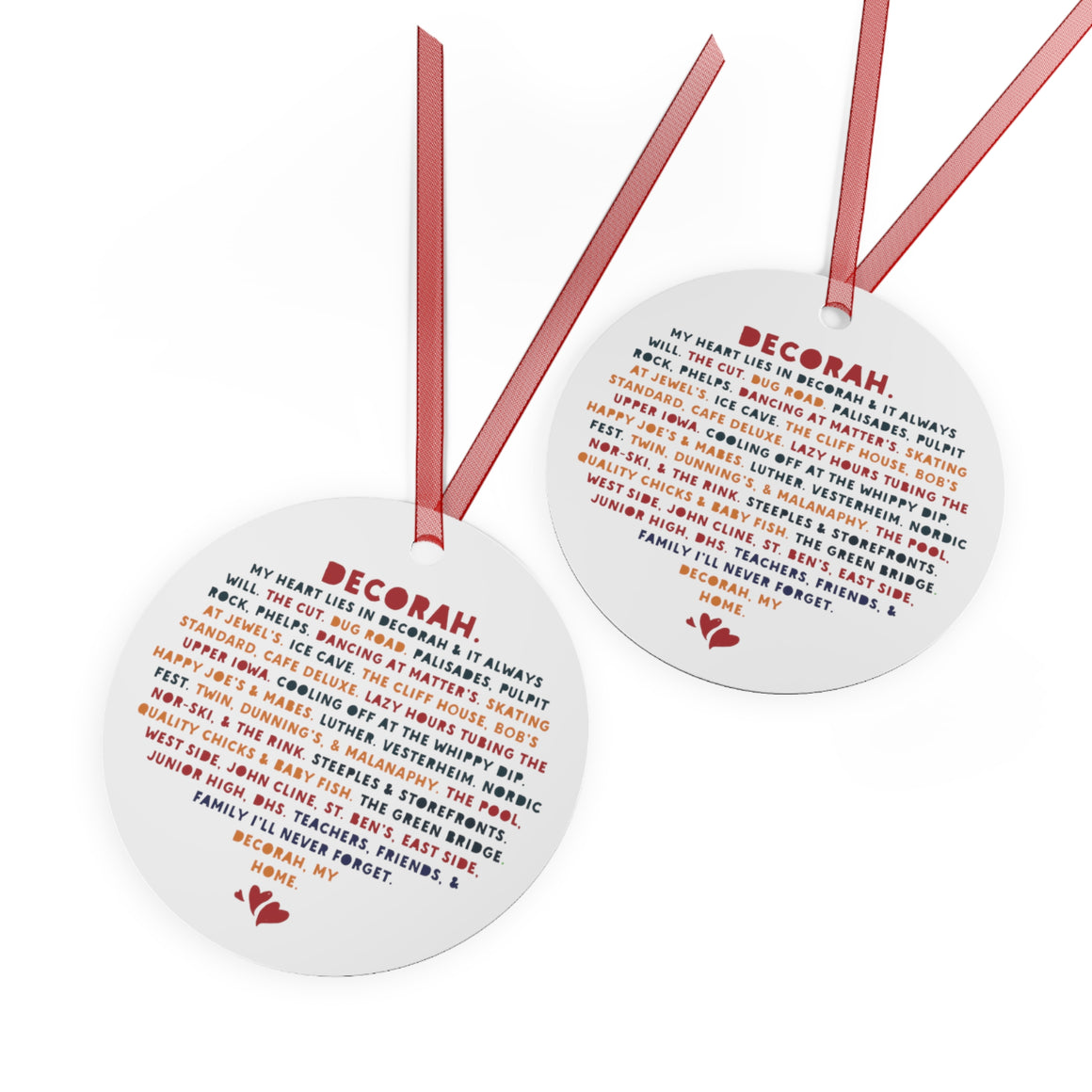 Decorah Iowa Aluminum Ornament Heart Lies in Decorah