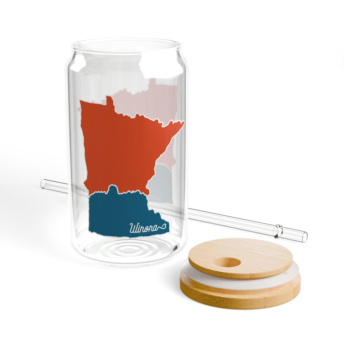 Winona Minn 16 oz Sipper Glass Sugarloaf in State Shape