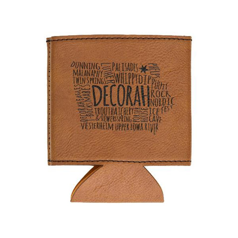 Decorah Iowa Leatherette Beverage Holder, Typography Iowa