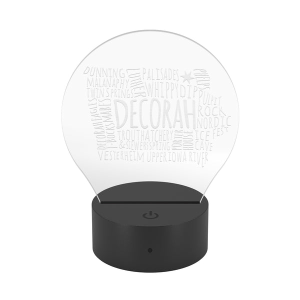 Lighted Acrylic Sign Decorah IA Typography Map