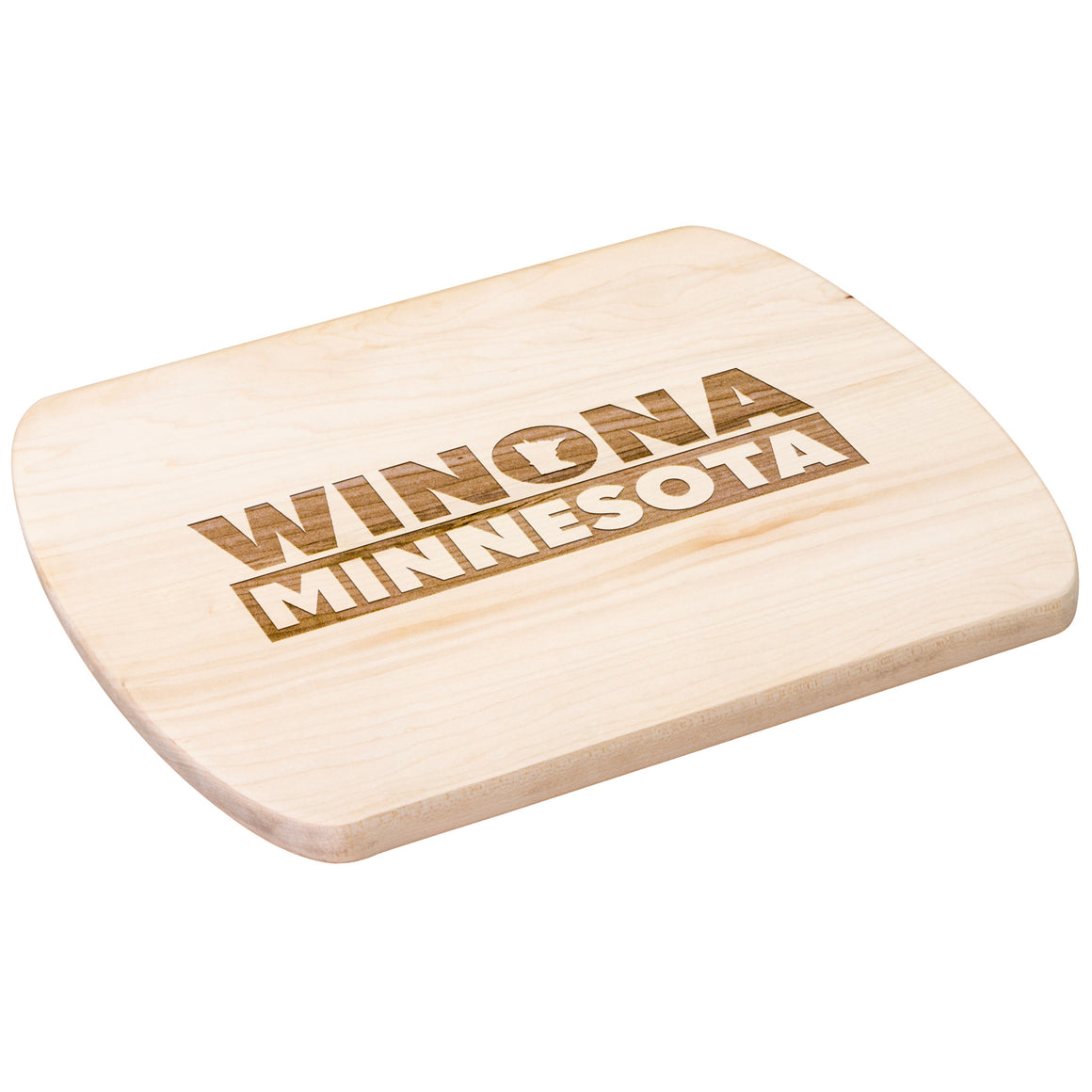 Winona Minnesota Cutting Board, State Shape in O, Maple