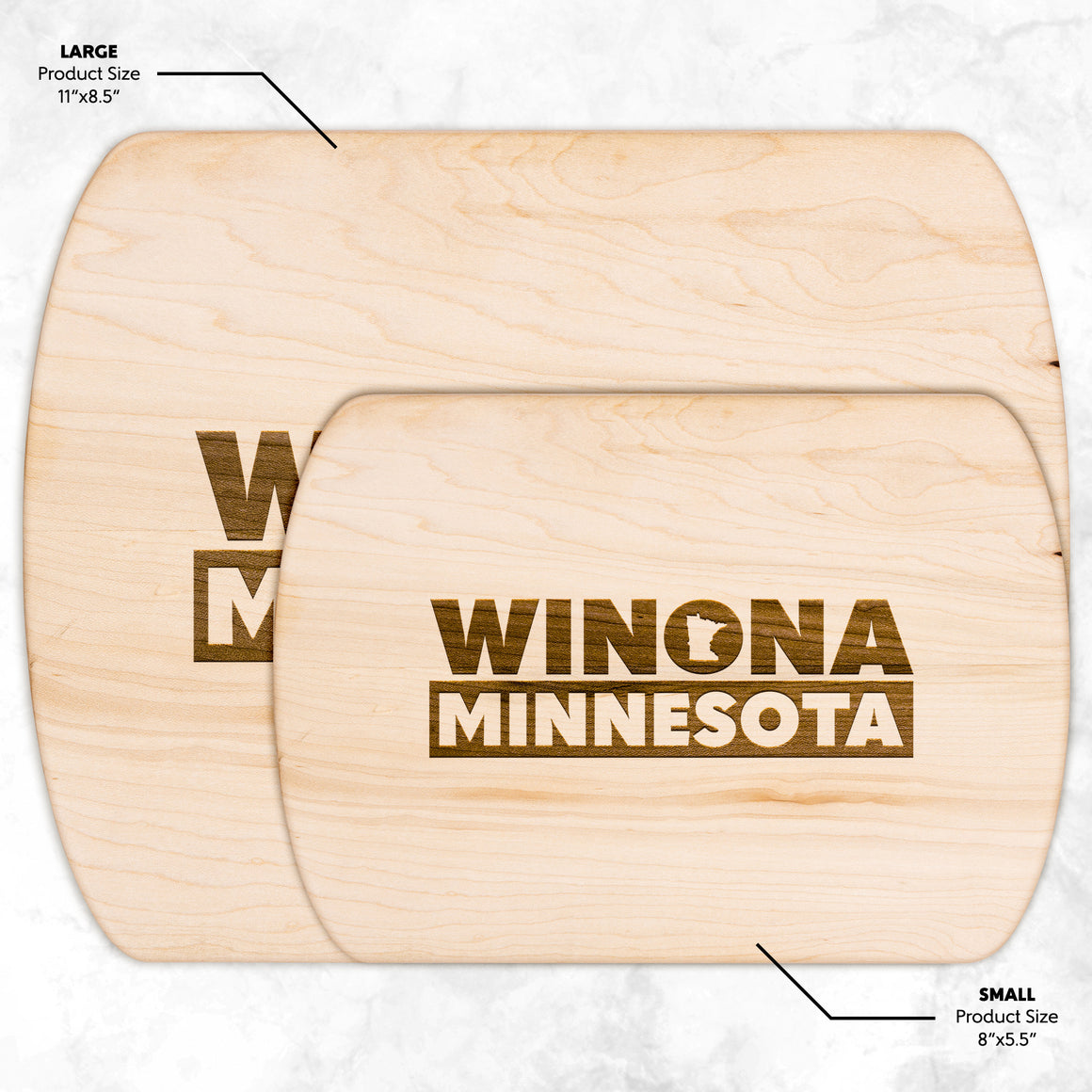 Winona Minnesota Cutting Board, State Shape in O, Maple