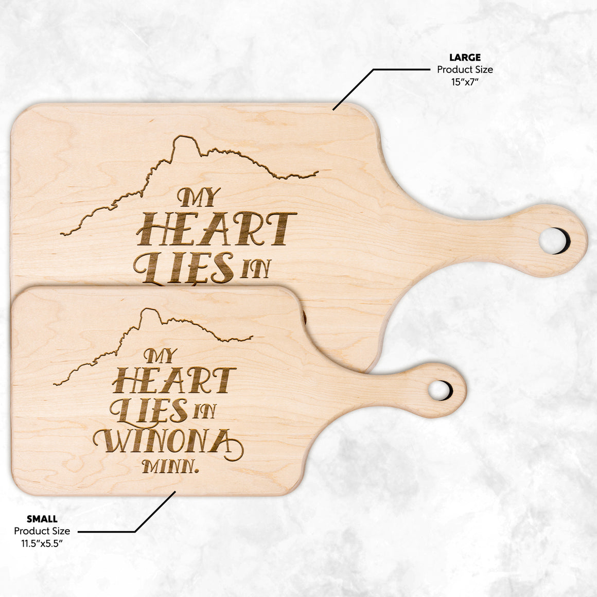 Winona Minnesota Cutting Board with Handle My Heart Lies in Winona, Maple