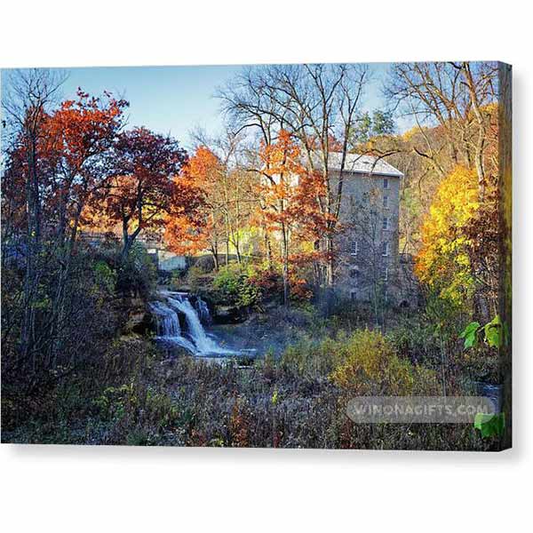 Pickwick Mill in Autumn by Waterfall - Canvas Print