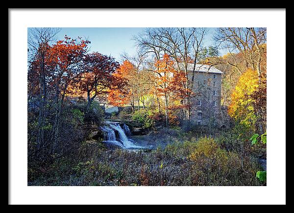 Pickwick Mill in Autumn by Waterfall - Framed Print