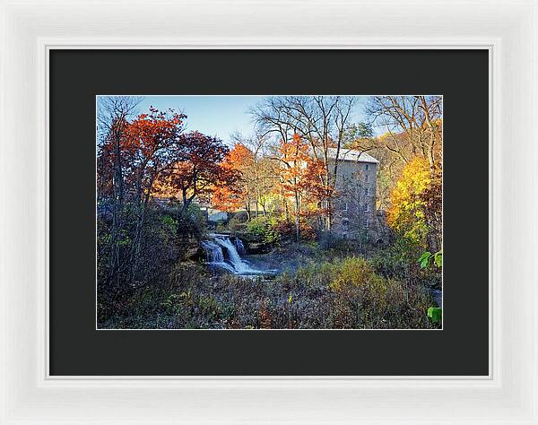 Pickwick Mill in Autumn by Waterfall - Framed Print