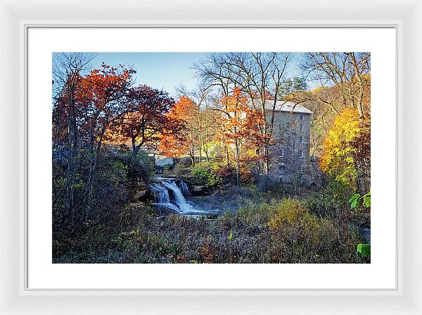 Pickwick Mill in Autumn by Waterfall - Framed Print
