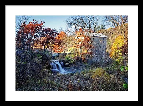 Pickwick Mill in Autumn by Waterfall - Framed Print