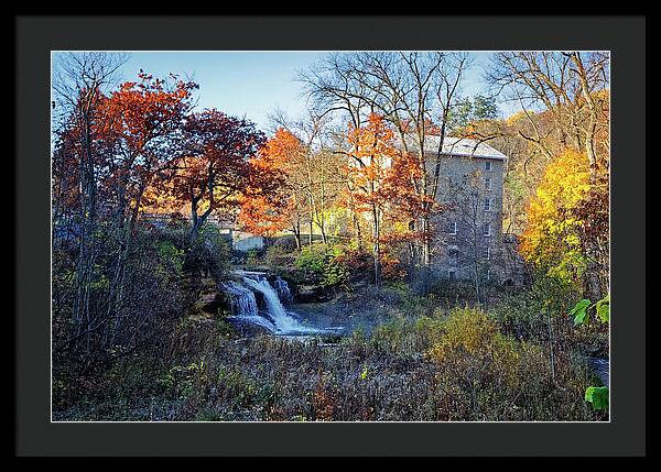 Pickwick Mill in Autumn by Waterfall - Framed Print