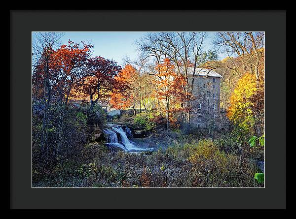 Pickwick Mill in Autumn by Waterfall - Framed Print