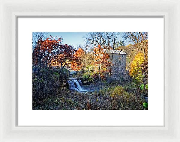 Pickwick Mill in Autumn by Waterfall - Framed Print