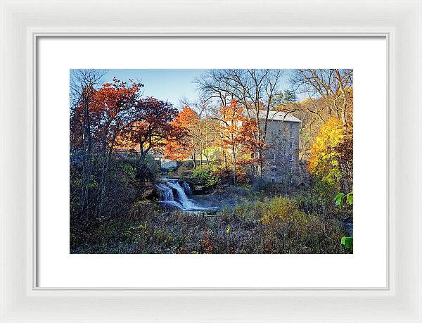 Pickwick Mill in Autumn by Waterfall - Framed Print