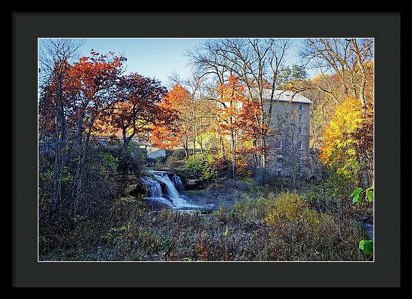 Pickwick Mill in Autumn by Waterfall - Framed Print