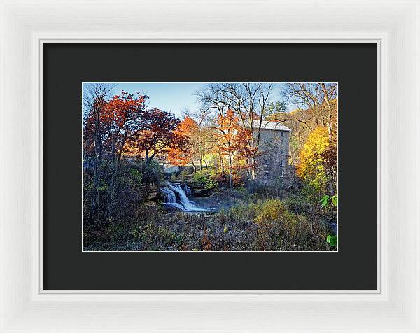 Pickwick Mill in Autumn by Waterfall - Framed Print