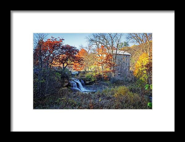 Pickwick Mill in Autumn by Waterfall - Framed Print