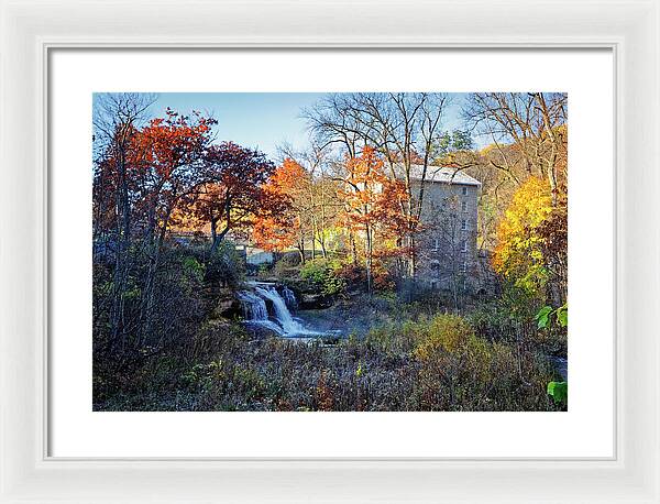 Pickwick Mill in Autumn by Waterfall - Framed Print