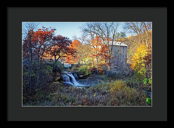 Pickwick Mill in Autumn by Waterfall - Framed Print