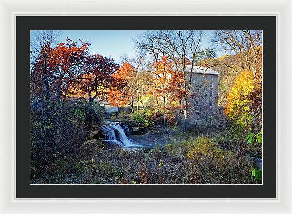 Pickwick Mill in Autumn by Waterfall - Framed Print