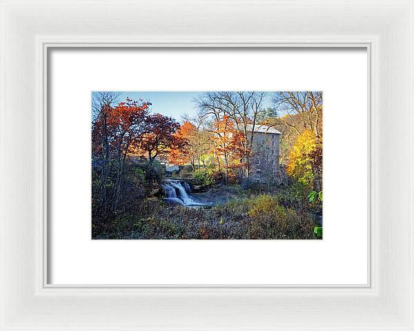 Pickwick Mill in Autumn by Waterfall - Framed Print