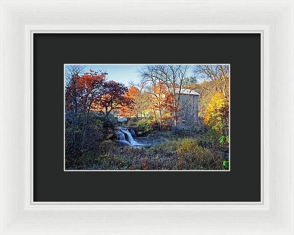 Pickwick Mill in Autumn by Waterfall - Framed Print