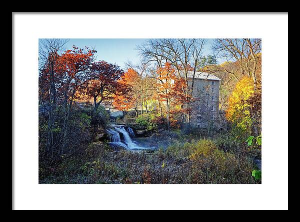 Pickwick Mill in Autumn by Waterfall - Framed Print