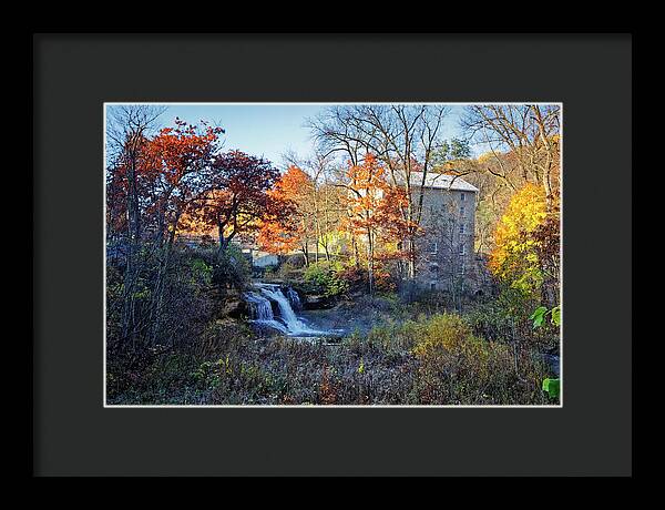 Pickwick Mill in Autumn by Waterfall - Framed Print