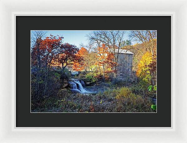 Pickwick Mill in Autumn by Waterfall - Framed Print