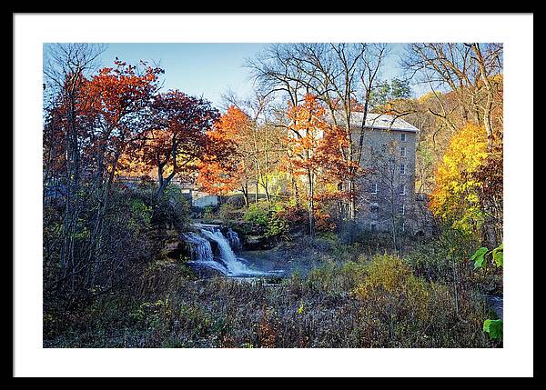 Pickwick Mill in Autumn by Waterfall - Framed Print