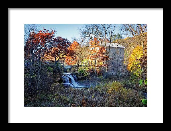 Pickwick Mill in Autumn by Waterfall - Framed Print