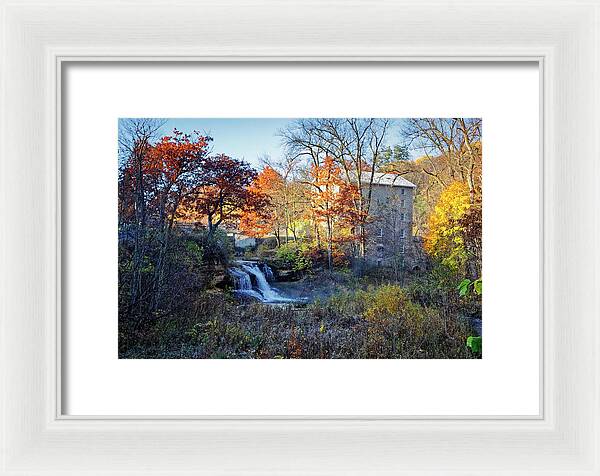 Pickwick Mill in Autumn by Waterfall - Framed Print