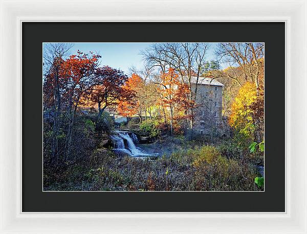 Pickwick Mill in Autumn by Waterfall - Framed Print