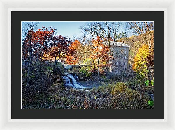 Pickwick Mill in Autumn by Waterfall - Framed Print