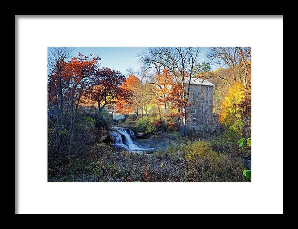 Pickwick Mill in Autumn by Waterfall - Framed Print